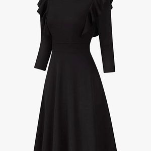 Women's Vintage Ruffle Floral Flared A Line Swing Casual Cocktail Party Dresses